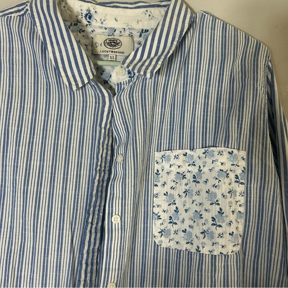 Lucky Brand Laura Ashley Blue Floral Print Mix Boyfriend Button Up Shirt - Picture 3 of 7